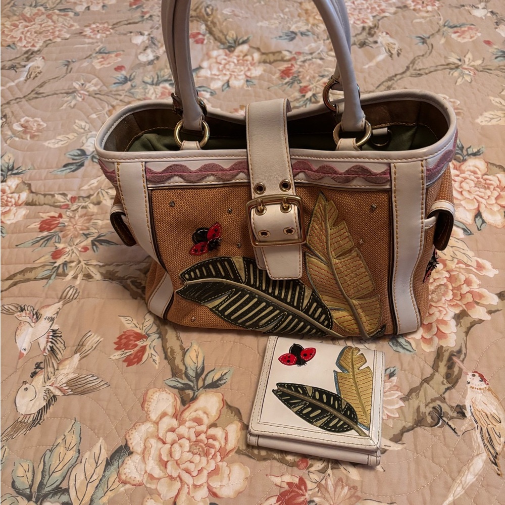Coach Tan and Cream Tote with Leaf Design